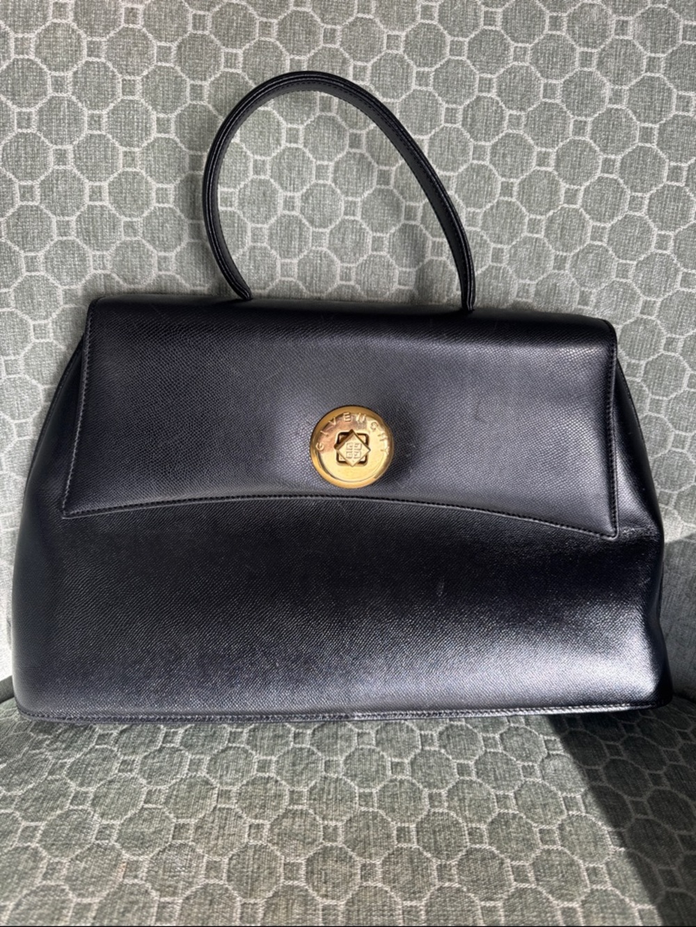 Givenchy Black Leather Top-Handle Satchel with Gold Medallion